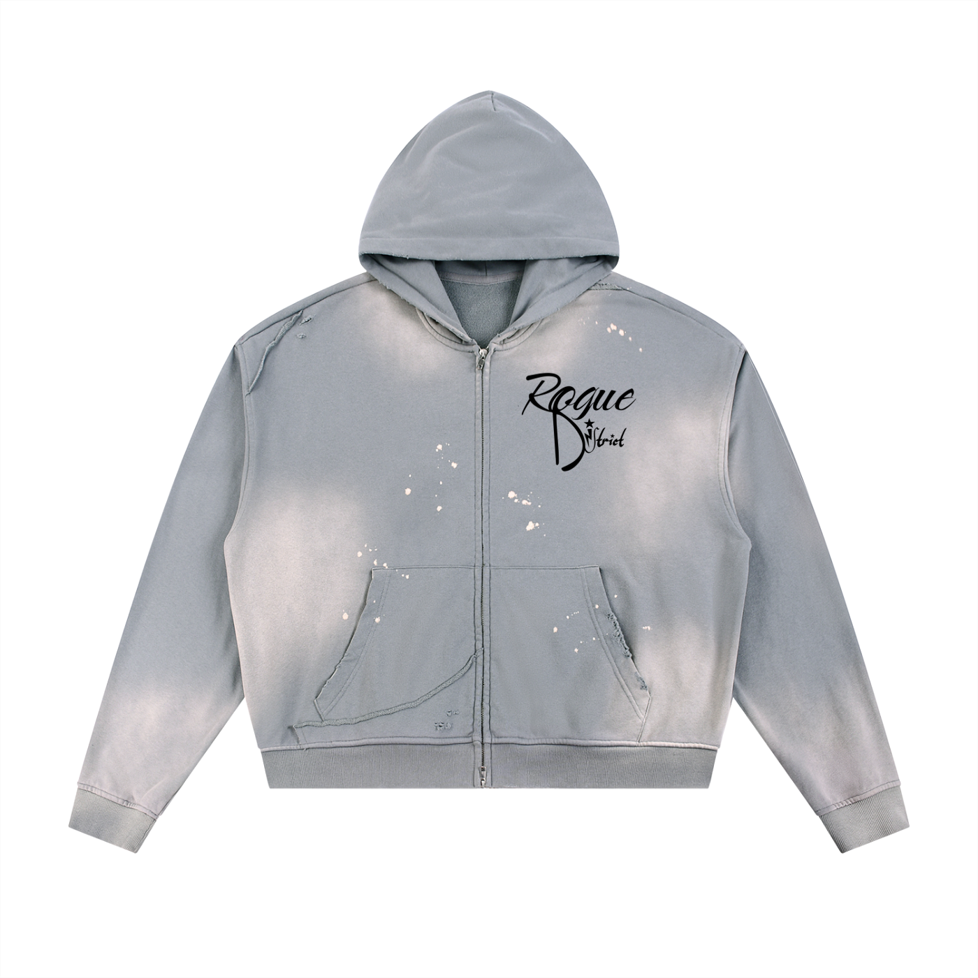 Sun Fade Frayed Raw Edge Fleece Zip Hoodie
