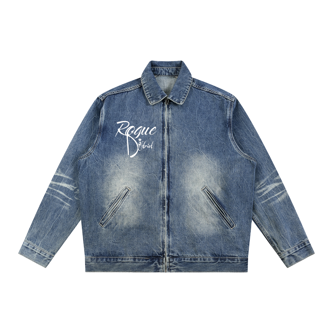 Vintage Wash Zip Up Denim Jacket