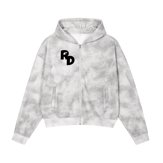Dirty Washed Boxy Zip-up Fleece Hoodie