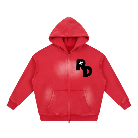 Sunfade Two-way Zipper Boxy Fleece Hoodie